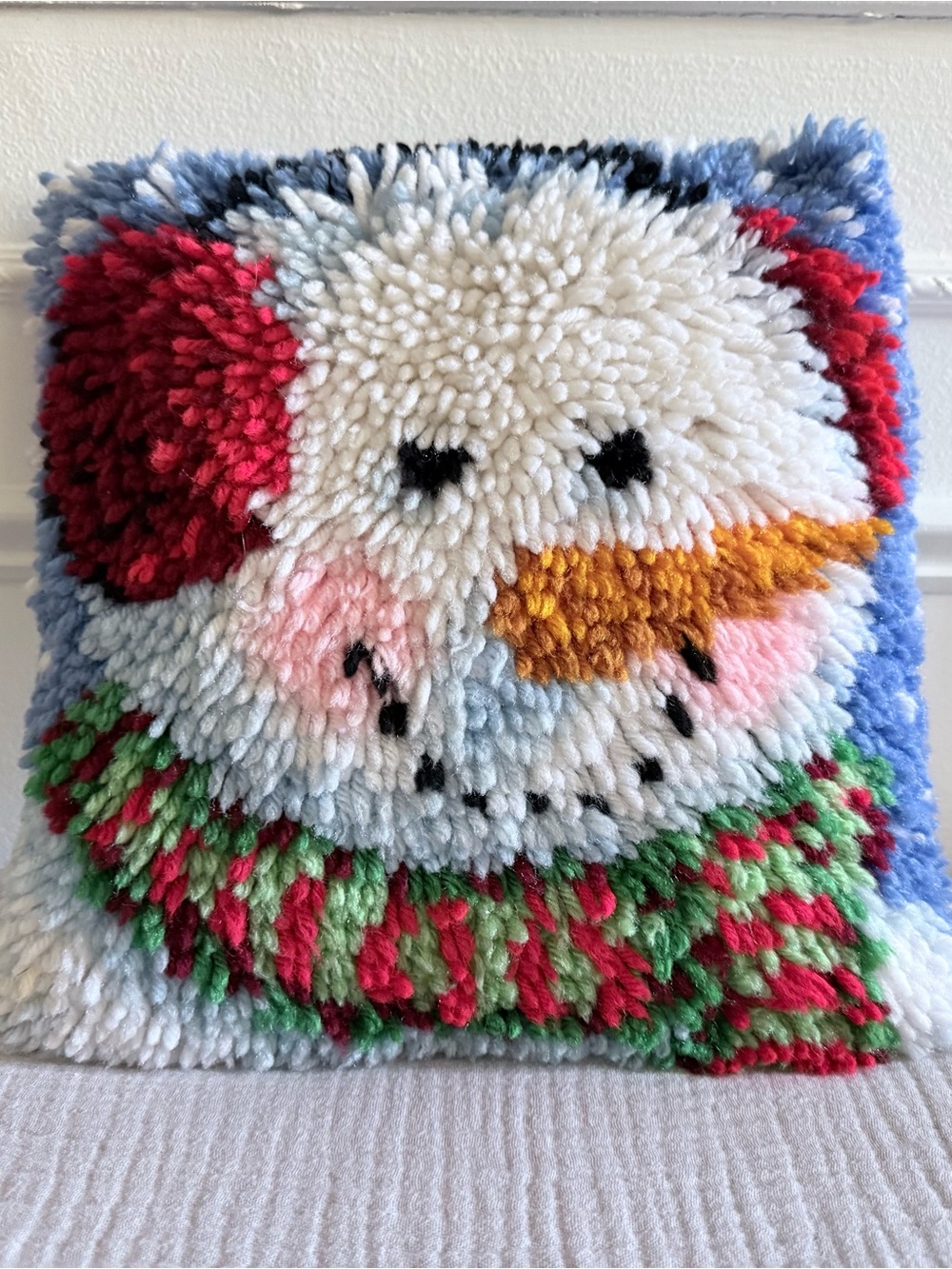 Vintage Snowman Handmade Latch Hook Pillow